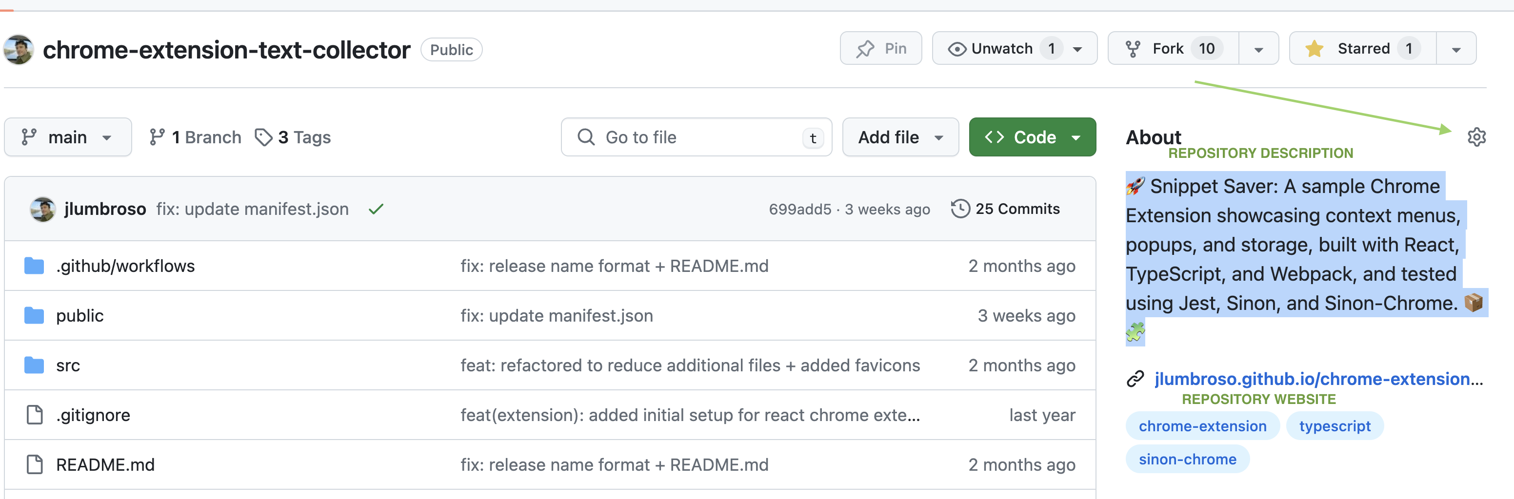 GitHub Repository metadata settings