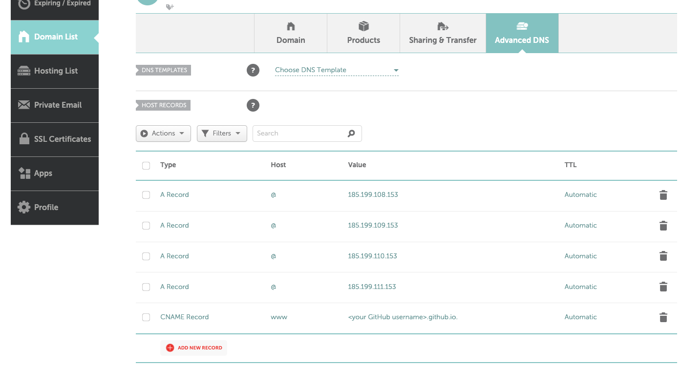 NameCheap DNS Settings