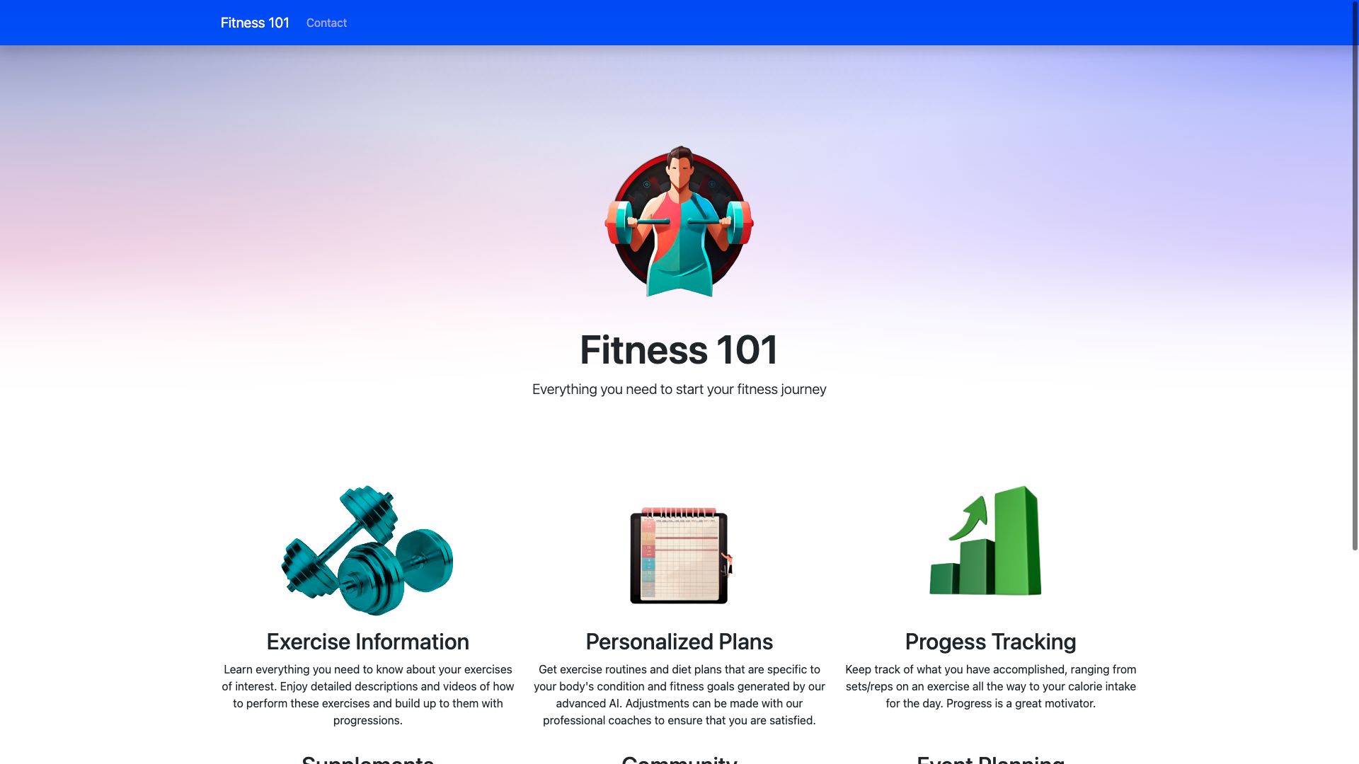 CIS3500 HW1: A mock landing page for Fitness 101 made by Hugo.