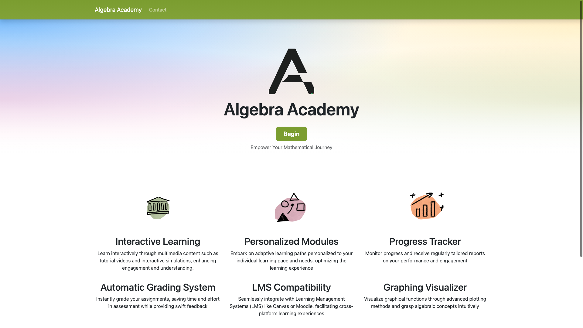 Demo Landing Page for Algebra Academy